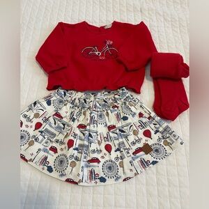 NWT- Girls Parisian Red skirts set size 12 (Tutto Piccolo) w/ 12/18m tights
